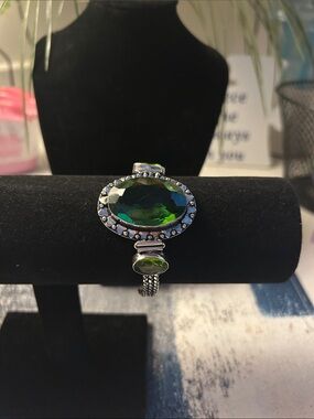 Sterling Silver Green Peridot Crystal Oval Gemstone Bracelet